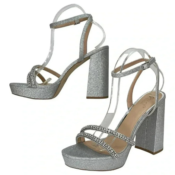 Jewel Badgley Mischka Rochel Silver Glitter Rhinestone Womens Pumps Size 11M - Picture 10 of 12